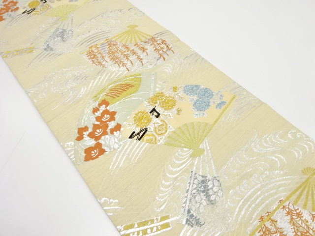 JAPANESE KIMONO / ANTIQUE MARU OBI FOR SUMMER / WOVEN FLOWER